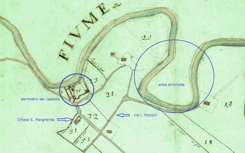 Mappa Calindri con perimetro del castello di Bellaria