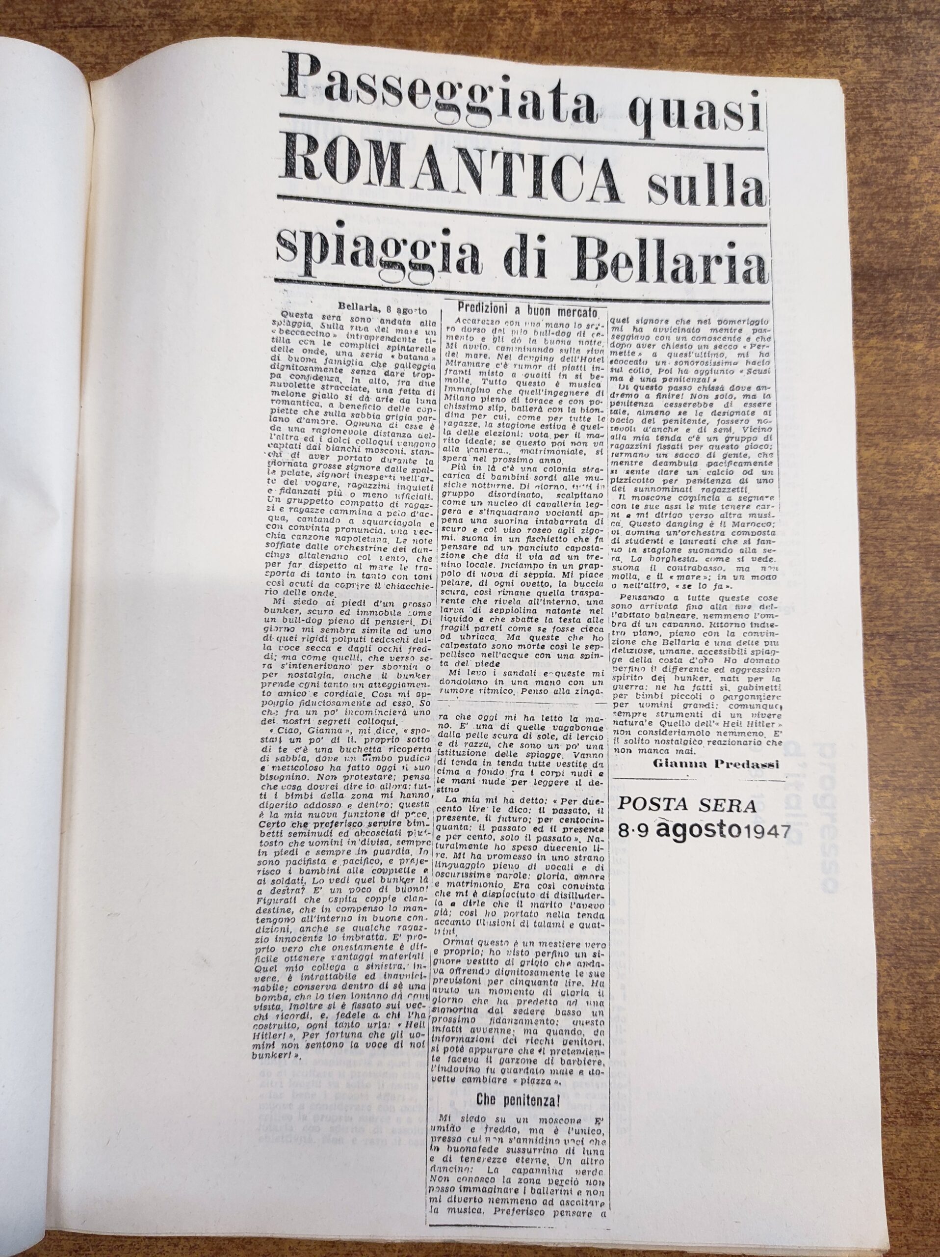 Bellaria - articolo da "Posta Sera" 8 agosto 1947