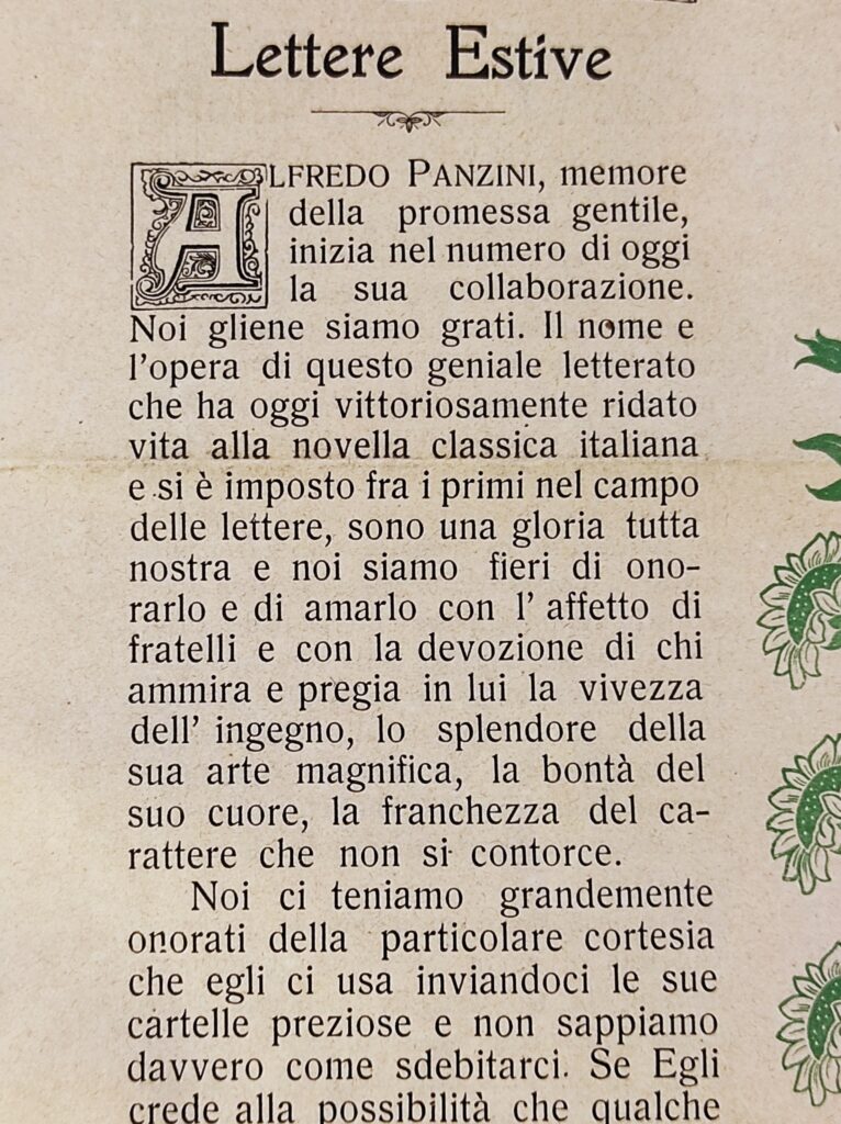 Alfredo Panzini - Lettere Estive - Il Gazzettino Verde, 28 luglio 1907