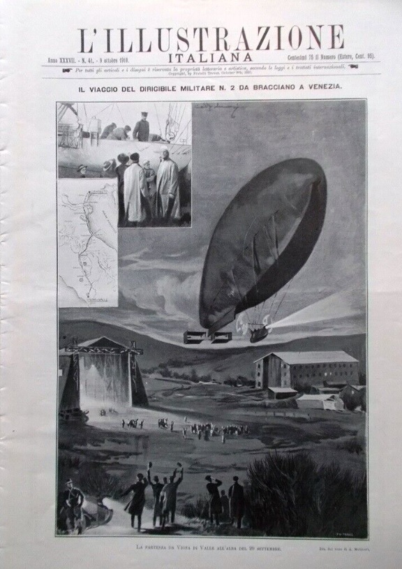 La copertina de L'Illustrazione Italiana del 9 Ottobre 1910 dedicata al viaggio del dirigibile N.2