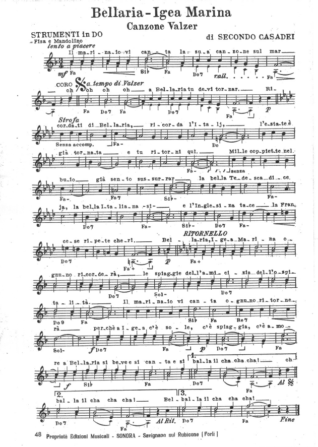 Bellaria Igea Marina - Canzone Valzer - spartito