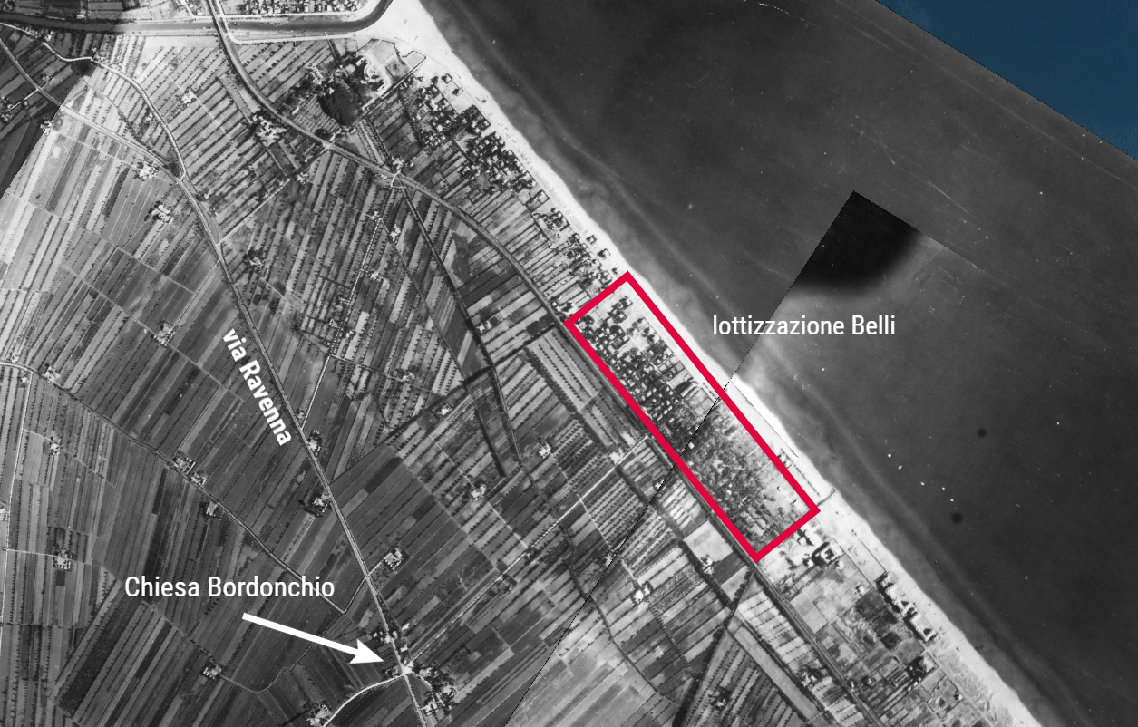 Nella fotografia aerea della Royal Air Force dell'agosto del 1943 i confini dell'Igea Marina di Vittorio Belli