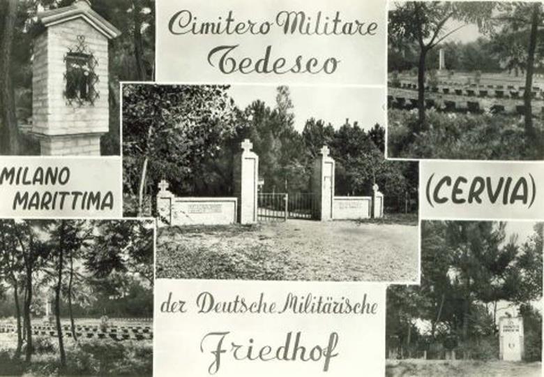 Cartolina con le immagini del cimitero militare tedesco di Cervia