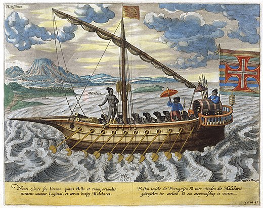 Fusta portoghese, incisione di Jan Huygen van Linschoten, 1596