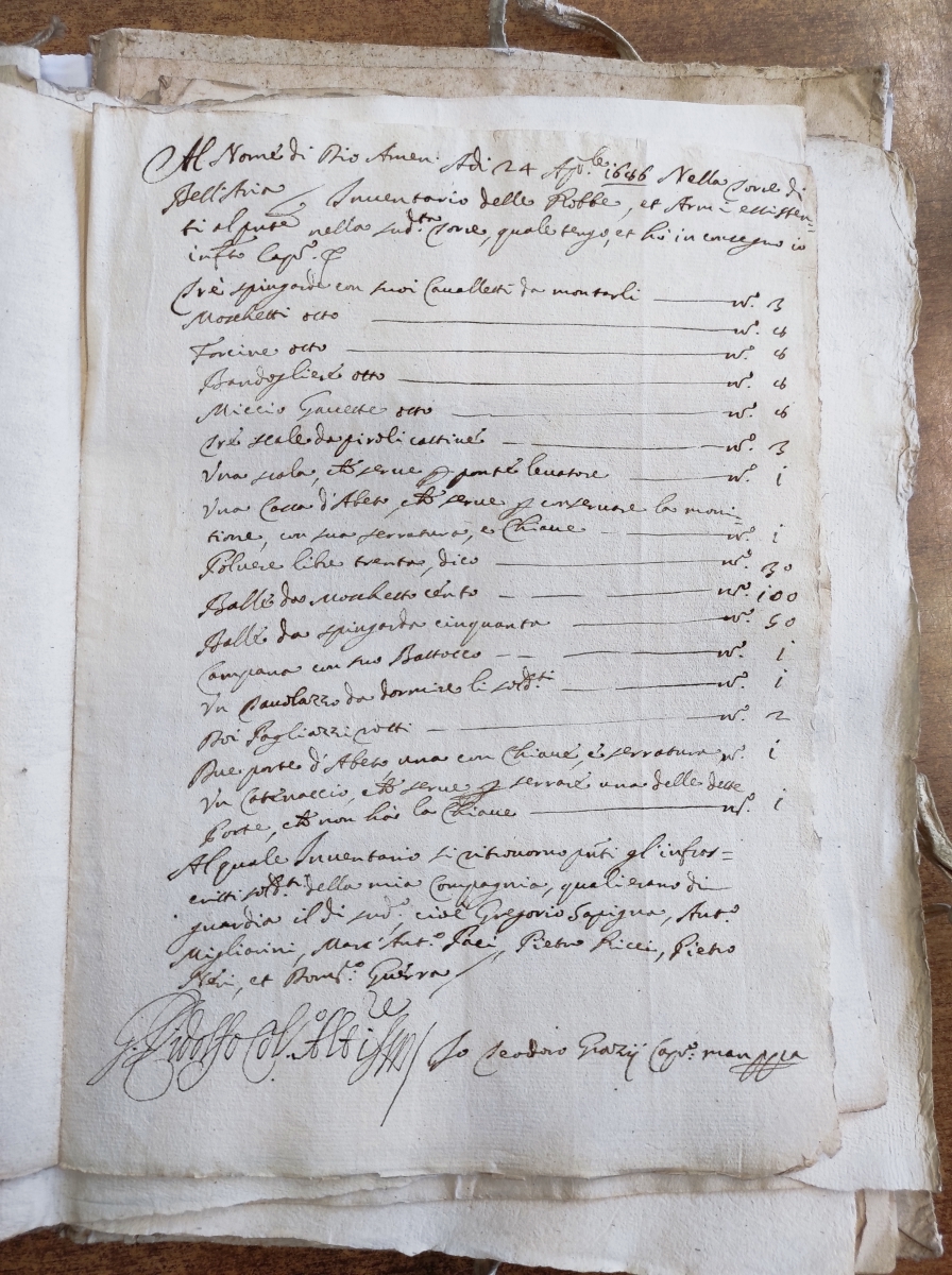inventario della Torre di Bellaria, 24 aprile 1686