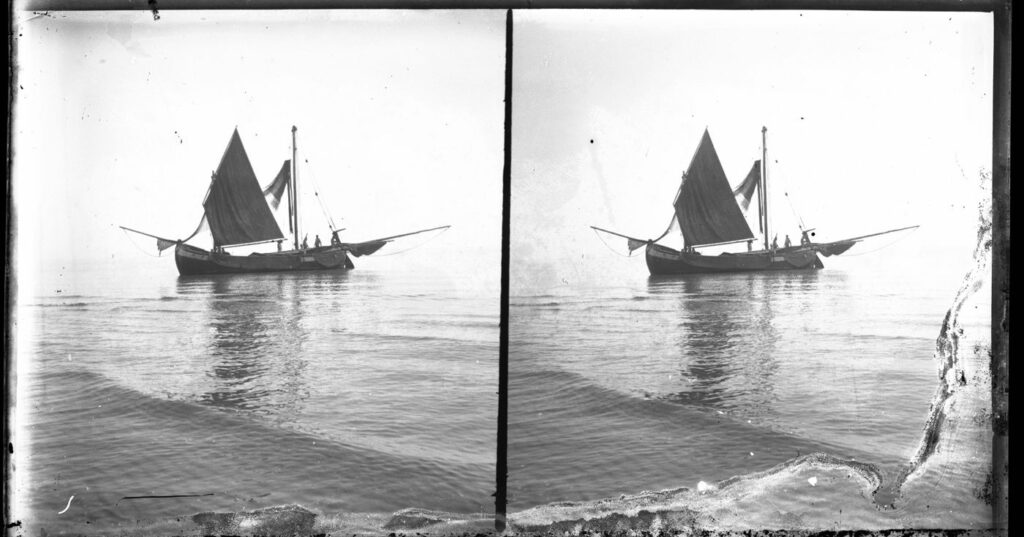 una barca sulla spiaggia di Bellaria nel 1890, foto di Olindo Guerrini