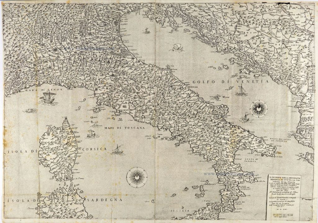 Mappa dell'Italia, Giacomo Gastaldi, 1561