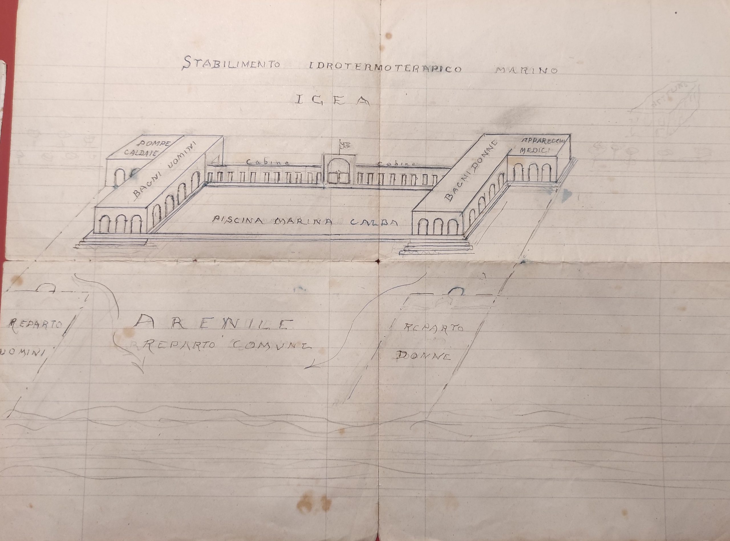 Lo stabilimento idrotermoterapico pensato e disegnato da Vittorio Belli - Fondo Belli - Biblioteca Gambalunga